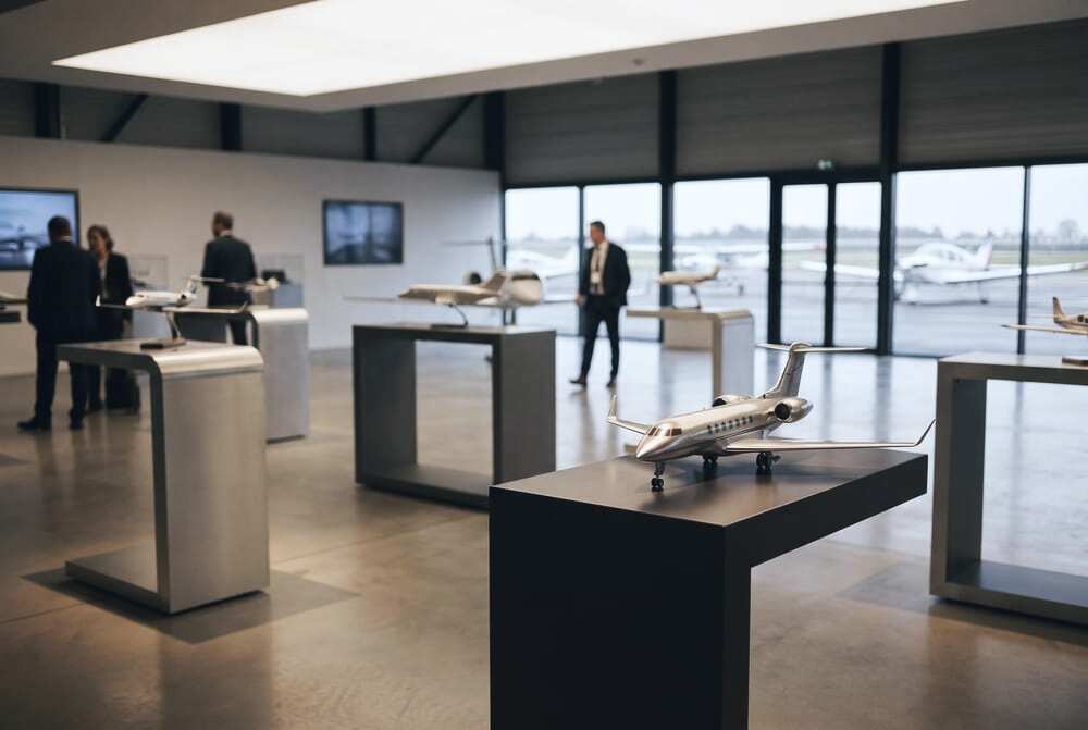 Un hall d’exposition consacré à l’aviation d’affaires